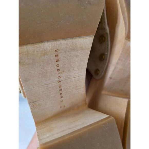 Veronica Beard Halifax Suede Dual Buckle Open Toe High Heel Clog Shoe In Desert - Picture 9 of 9